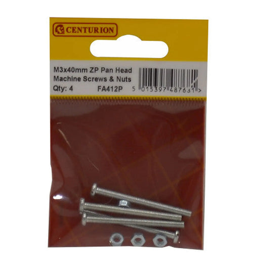 M3 x 40mm Head Machine Screws & Nuts - Pan Head - Zinc Plated - - Pack of 5