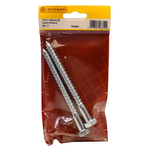 M10 x 120mm ZP Coach Screws  (Pack of 2) - Pack of 5