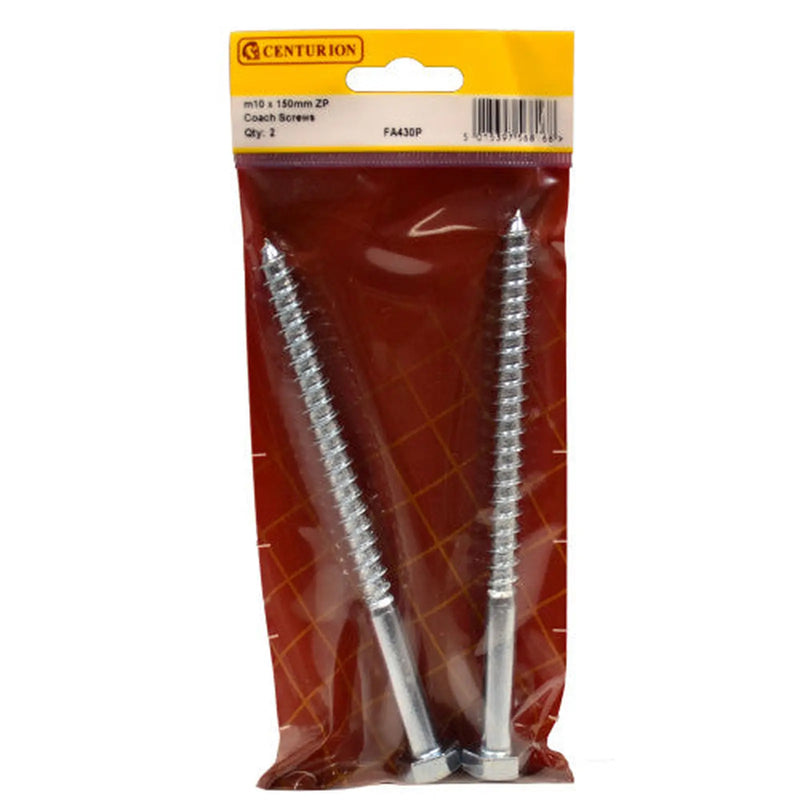 M10 x 150mm ZP Coach Screws (Pack of 2) - Pack of 5