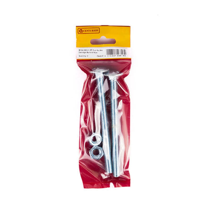 M10 x 130mm ZP Cup Sq Hex Carriage Bolts & Nuts (Pack of 2) - Pack of 5