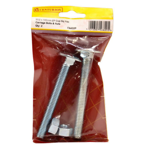 M12 x 100mm ZP Cup Sq Hex Carriage Bolts & Nuts (Pack of 2) - Pack of 5