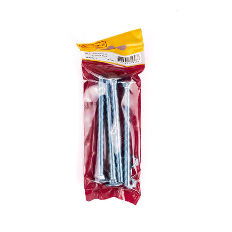 M8 x 110mm ZP Small Carriage Bolts & Nuts (Packs of 4) - Pack of 5