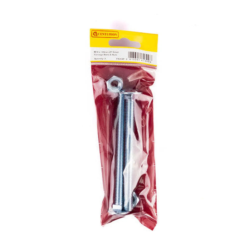 M10 x 120mm ZP Small Carriage Bolts & Nuts (Packs of 2) - Pack of 5