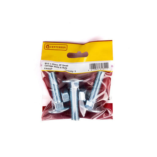 M12 x 50mm ZP Small Carriage Bolts & Nuts (Packs of 3) - Pack of 5