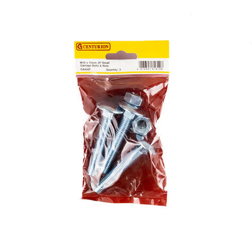 M12 x 75mm ZP Small Carriage Bolts & Nuts (Packs of 2) - Pack of 5