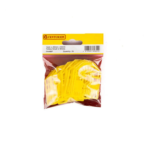 1mm x 43mm x 55mm Yellow Small 'U' Shim (Pack of 25) - Pack of 5