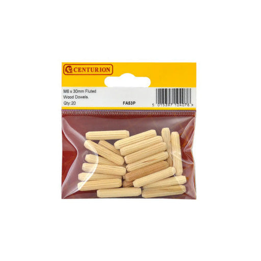 M6 x 30mm Fluted Wooden Dowels  (Pack of 20) - Pack of 5