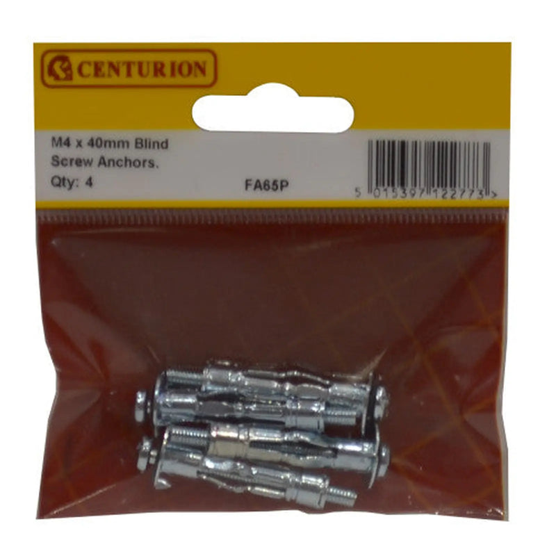 M4 x 45mm ZP Blind Screw Anchors  (Pack of 4) - Pack of 5