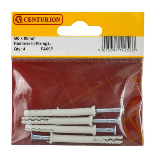M6 x 80mm Hammer In Frame Fixings  (Pack of 4) - Pack of 5