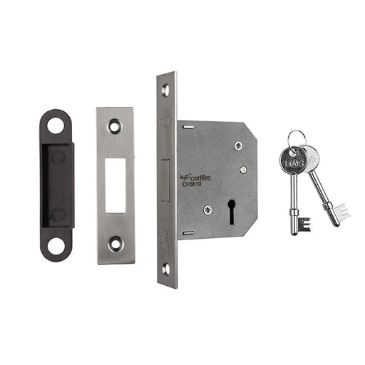 64Mm Dead Lock - 3 Lever - Square - Satin Nickel