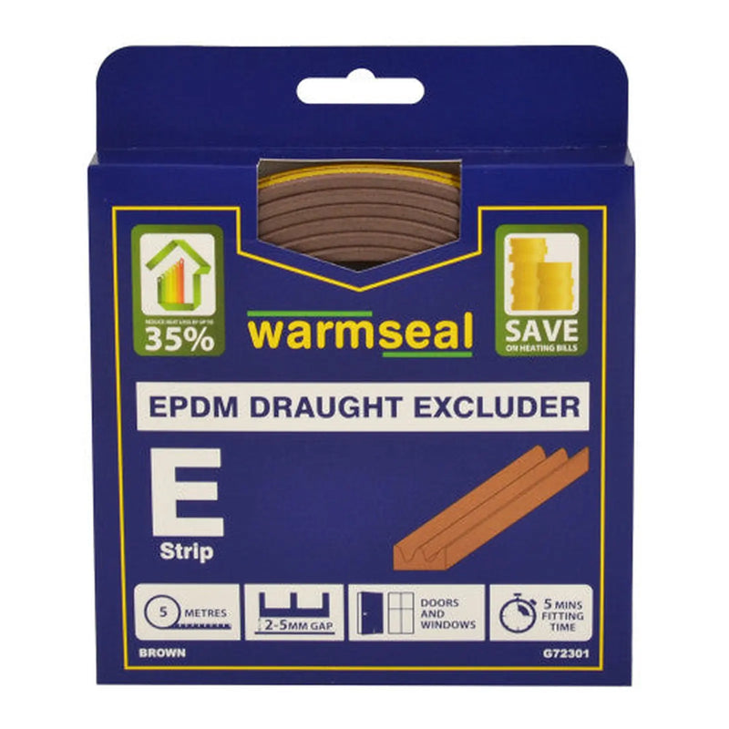 Warmseal 'E' Profile Long-life Foam Draught Excluder, Brown, 5m - Pack of 5
