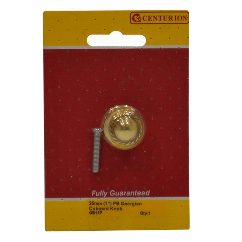 Georgian Cupboard Knobs, Polished Brass, 25mm Dia. - Pack of 5