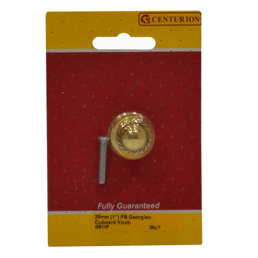 Georgian Cupboard Knobs, Polished Brass, 25mm Dia. - Pack of 5