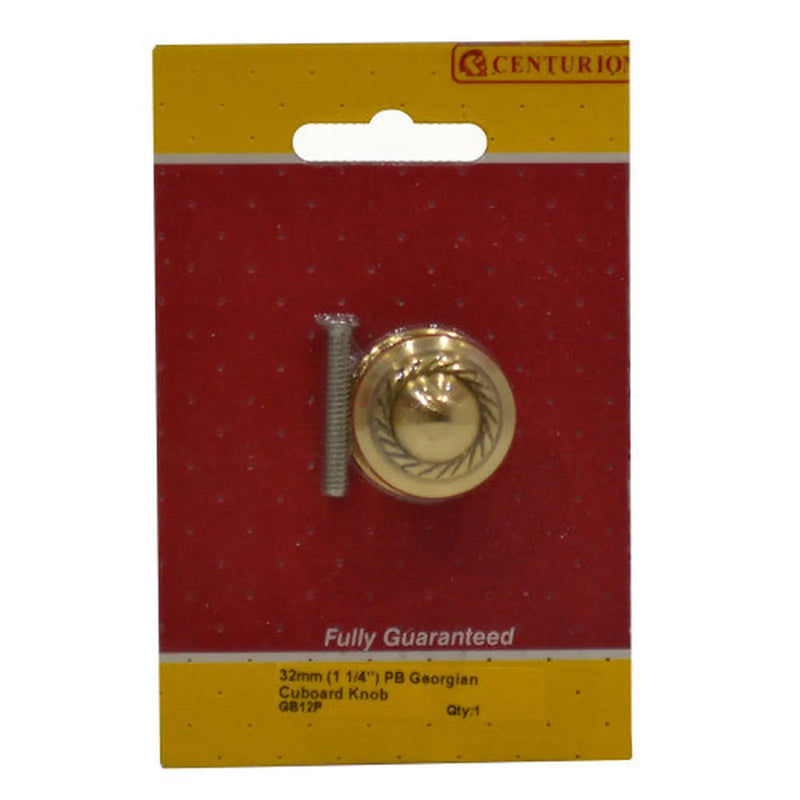 Georgian Cupboard Knobs, Polished Brass, 32mm Dia. - Pack of 5