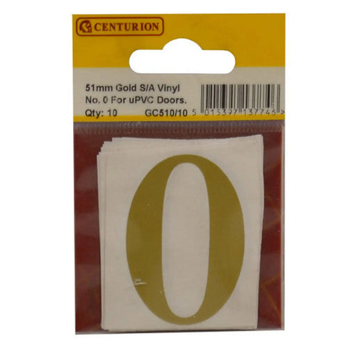 51mm Gold Traditional Oldstyle Font Vinyl Number 0   (Pack of 10) - Min Order 2