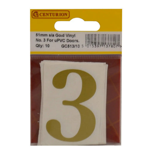 51mm Gold Traditional Oldstyle Font Vinyl Number 3   (Pack of 10) - Min Order 2