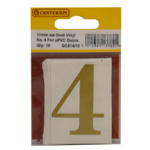 51mm Gold Traditional Oldstyle Font Vinyl Number 4   (Pack of 10) - Min Order 2