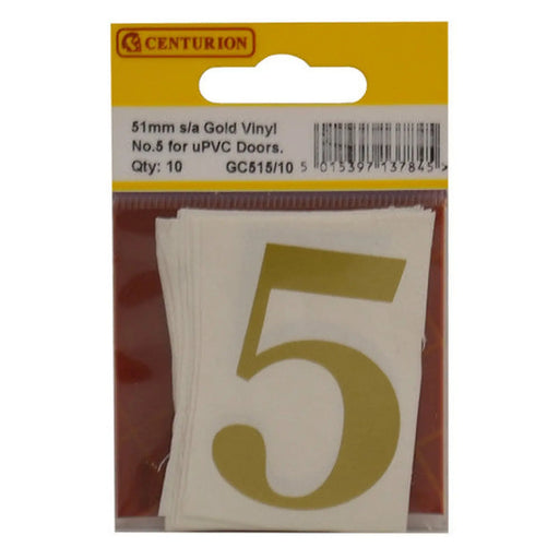 51mm Gold Traditional Oldstyle Font Vinyl Number 5   (Pack of 10) - Min Order 2