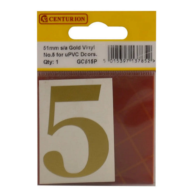 51mm Gold Traditional Oldstyle Font Vinyl Number 5 - Pack of 10