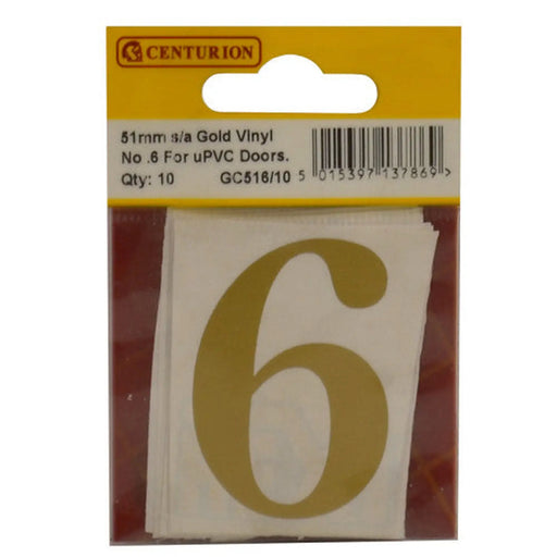 51mm Gold Traditional Oldstyle Font Vinyl Number 6   (Pack of 10) - Min Order 2