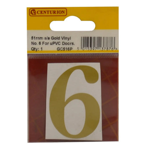 51mm Gold Traditional Oldstyle Font Vinyl Number 6 - Pack of 10