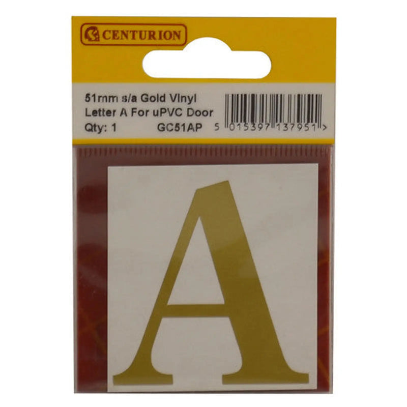 51mm Gold Traditional Oldstyle Font Vinyl Letter A - Pack of 10
