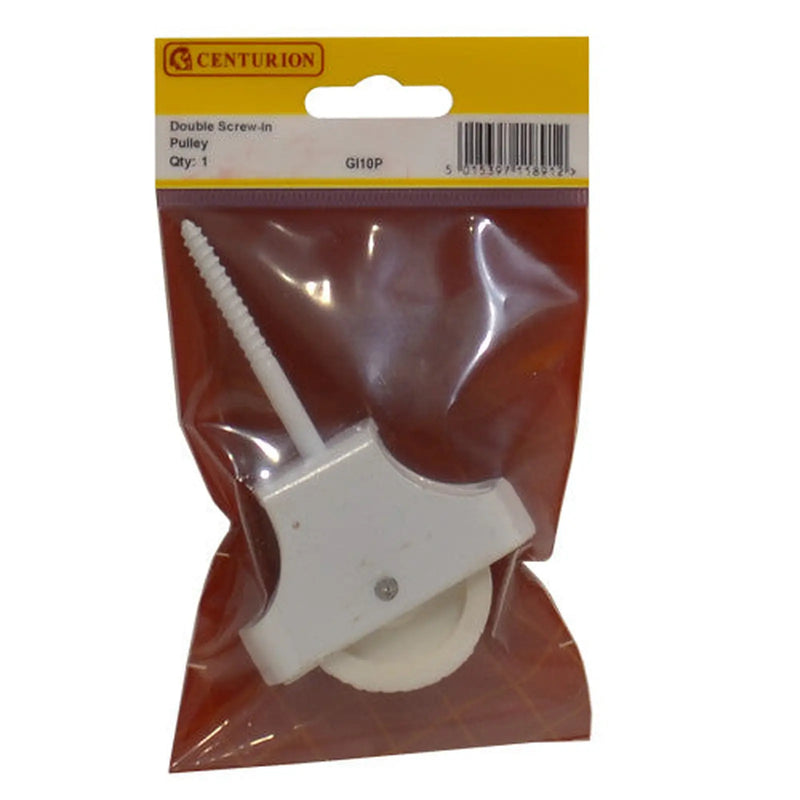 Screw-In Pulley, Double, White, 45mm - Pack of 5