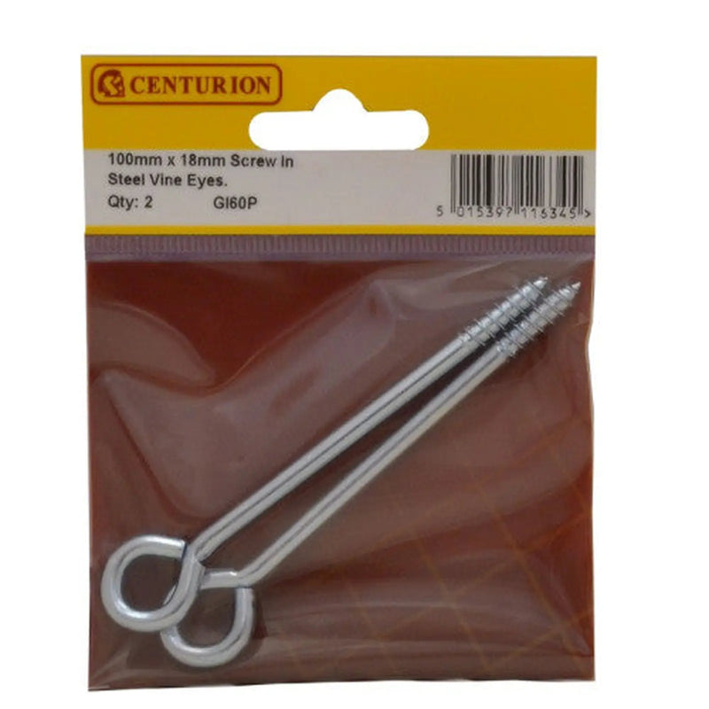 Screw In Steel Vine Eyes  - Zinc Plated - 100mm x 18mm - (Pack of 2) - Pack of 5