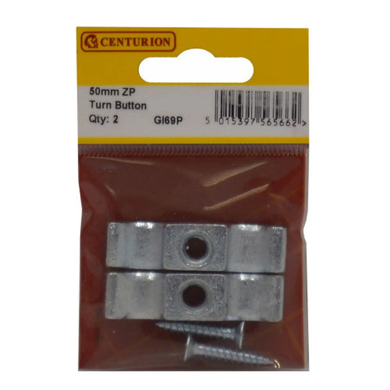 Steel Turn Buttons, Zinc Plated, 50mm - Pack of 5