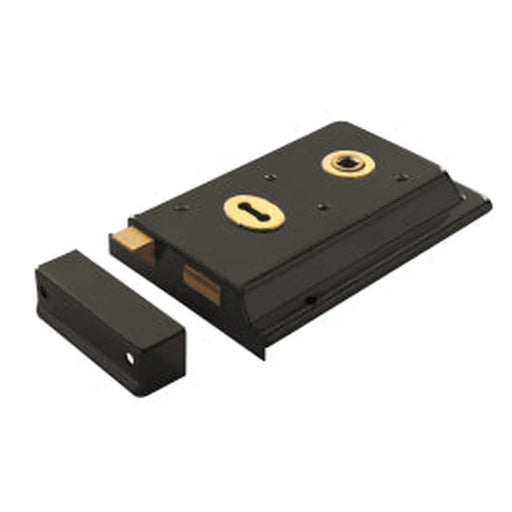 6 X 4" Rim Lock - Dual Handed C/W 2 Keys - Retail Pack - Black Japanned