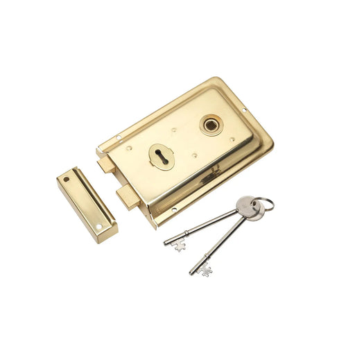 6 X 4" Rim Lock - Dual Handed C/W 2 Keys - Polished Brass
