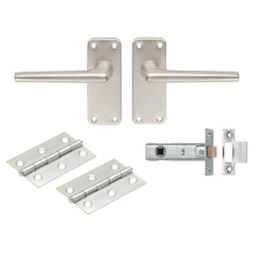 Aluminium Lever Latch Internal Pack C/W Saa22 Handles 2.5” Tubular Latch & 1 Pair Of Hinges - Satin Anodised Aluminium