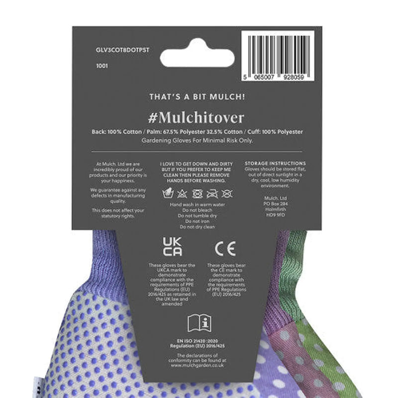 Mulch 'Garden Party' Gardening Gloves Size Medium - 3 Pairs - Pink, - Pack of 6