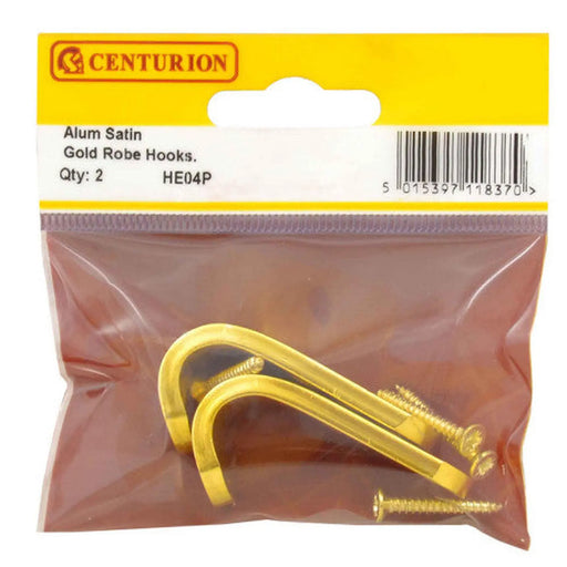 50mm Flat Pattern Robe Hook - Gold Anodised Aluminium - Pack of 2