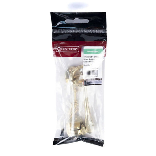 Silent Pattern Brass Cabin Hooks, Polished Brass, 100mm - Pack of 5