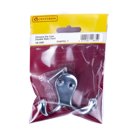 70mm Die Cast Double Robe Hook - Chrome Plated - Pack Qty 1 - Pack of 5