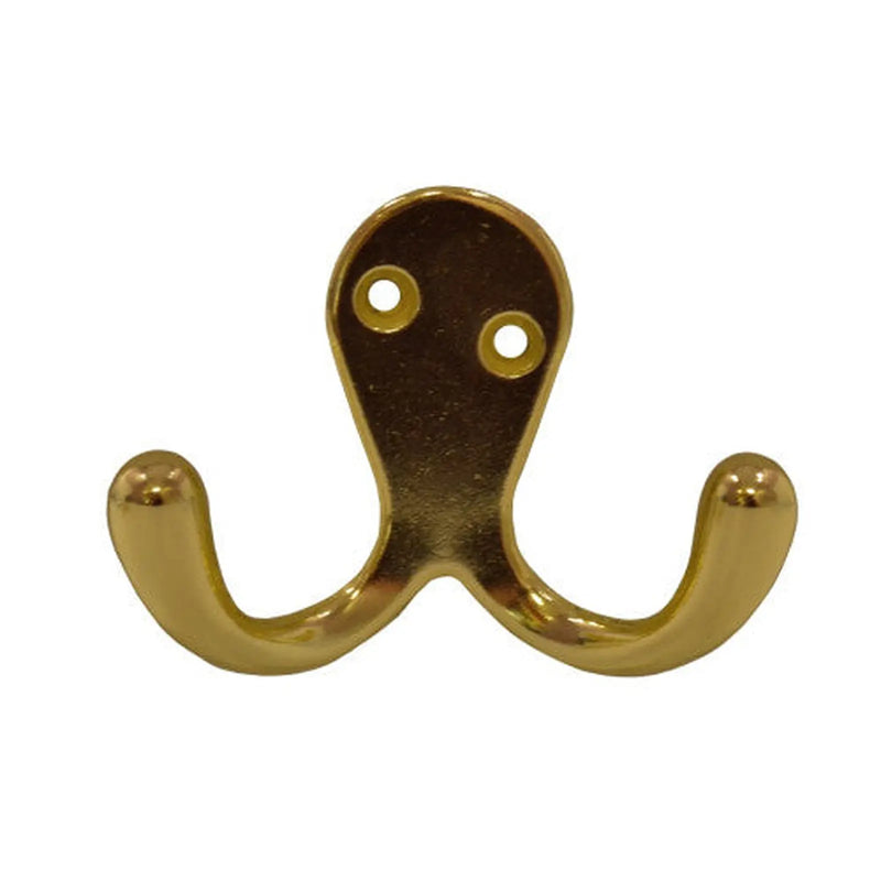 70mm Die Cast Double Robe Hook - Brass - Pack of 20