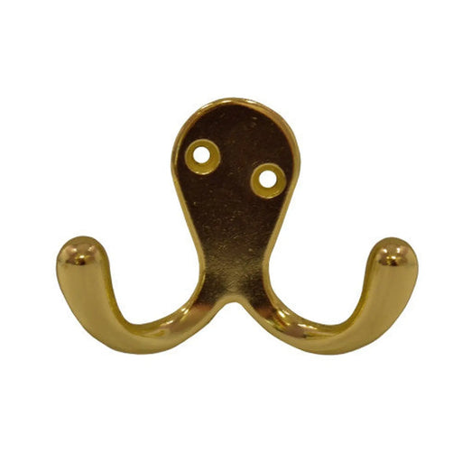 70mm Die Cast Double Robe Hook - Brass - Pack of 20