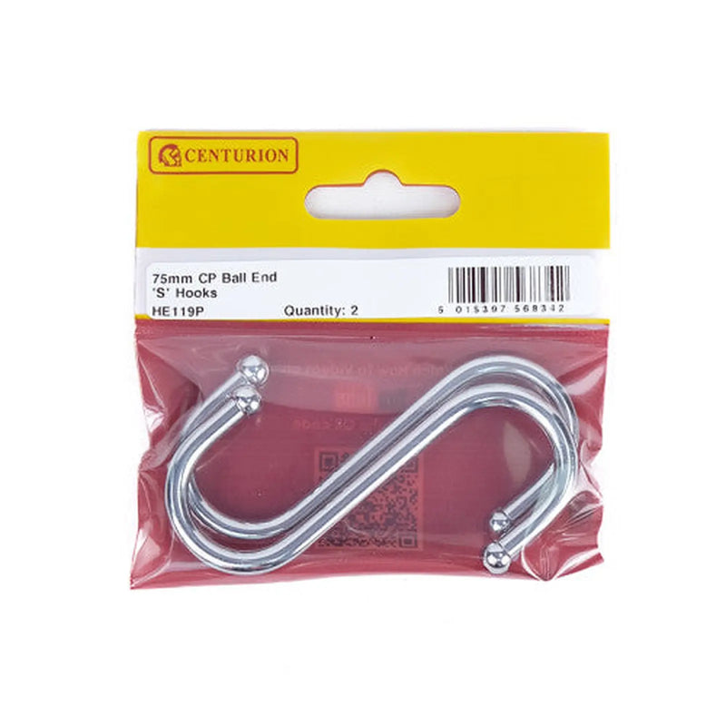 80mm Ball End 'S' Hook - Pack of 5