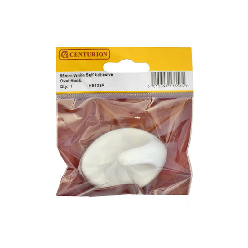 58mm White Plastic Self Adhesive Oval Hook - Pack of 5