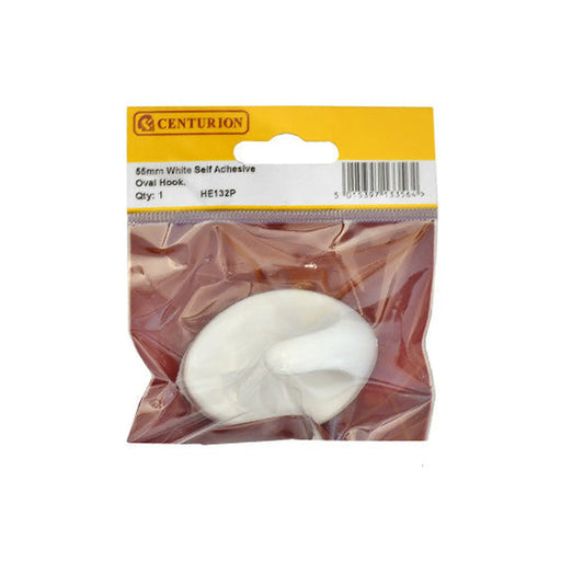 58mm White Plastic Self Adhesive Oval Hook - Pack of 5