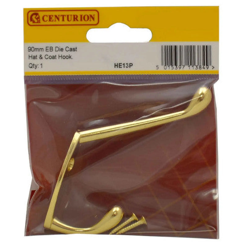 105mm Die Cast Hat & Coat Hook - Brass - Pack Qty 1 - Pack of 5