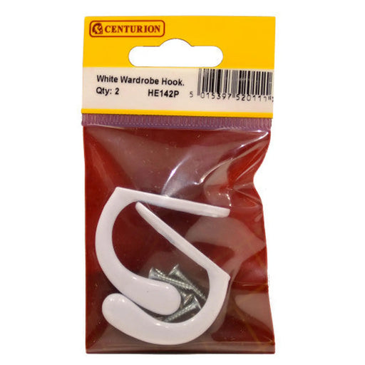 50mm Die Cast Single Wardrobe Hook - White - Pack of 2