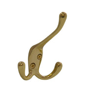 107mm Die Cast Hat & Coat Tri Hook - Polished Brass - Pack of 10