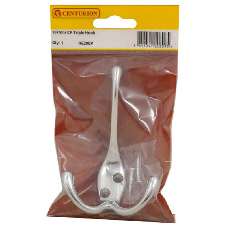 107mm Die Cast Tri Hook - Chrome Plated - Pack Qty 1 - Pack of 5