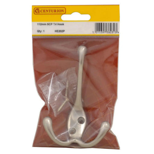 107mm Die Cast Tri Hook - Satin Chrome - Pack Qty 1 - Pack of 5