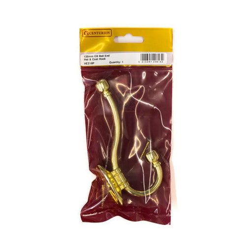 130mm Premium Ball End Hat & Coat Hook - Brass - Pack Qty 1 - Pack of 5