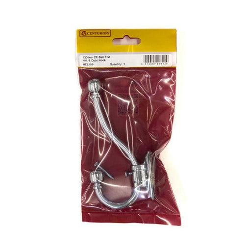 130mm Premium Ball End Hat & Coat Hook - Chrome Plated - Pack Qty 1 - Pack of 5