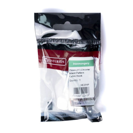 Silent Pattern Brass Cabin Hooks, Polished Chrome, 75mm - Pack of 5