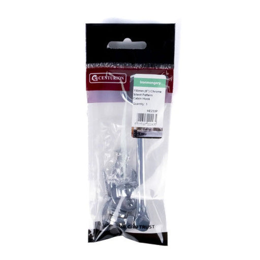Silent Pattern Brass Cabin Hooks, Polished Chrome, 150mm - Pack of 5